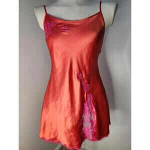 Victoria Secret Sexy Slip Dress Cami Babydoll Fairy Orange Pink Satin Lace Small